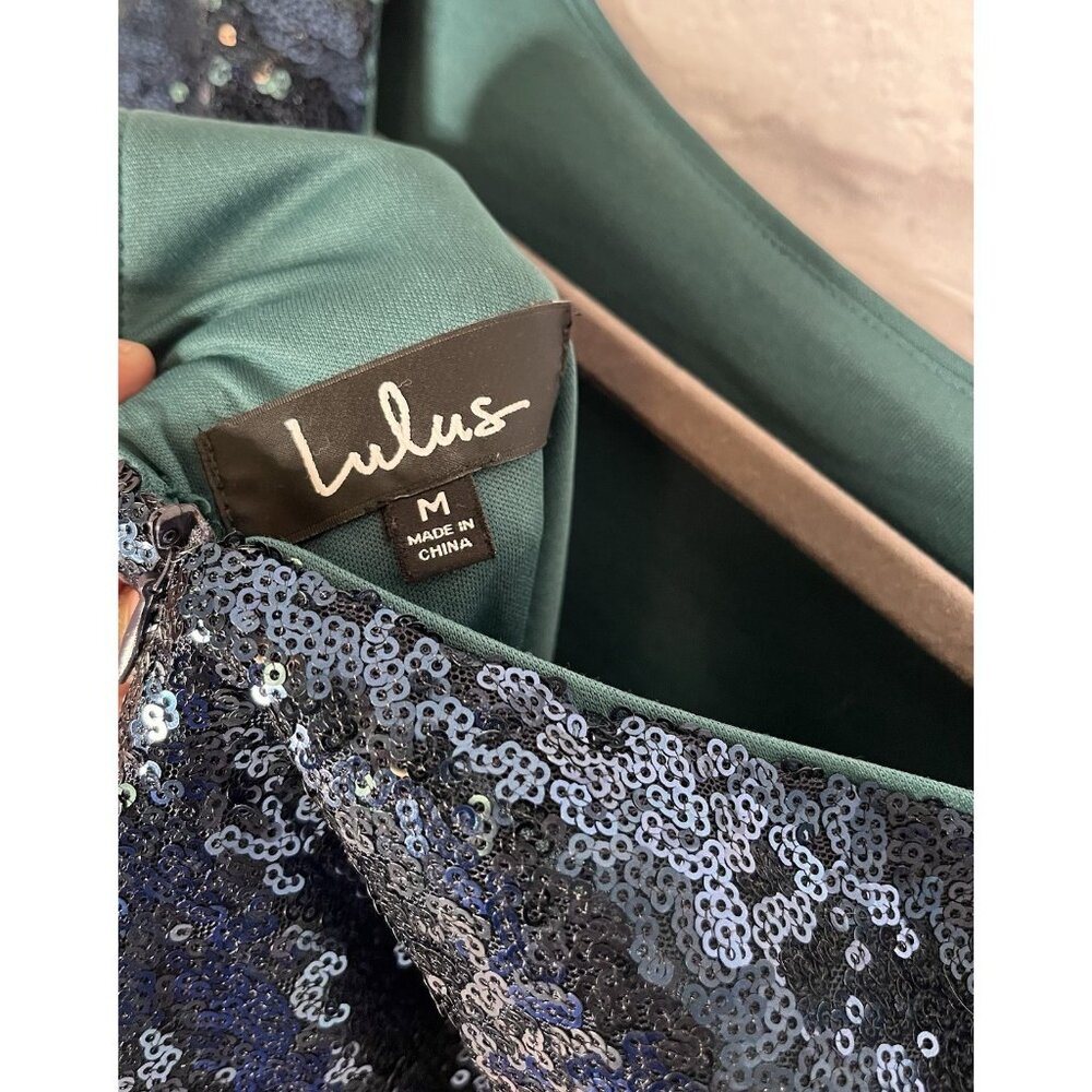 LULUS Women's Teal Blue Long Bell Sleeve Sequin Mini Dress Size Small - Picture 4 of 5